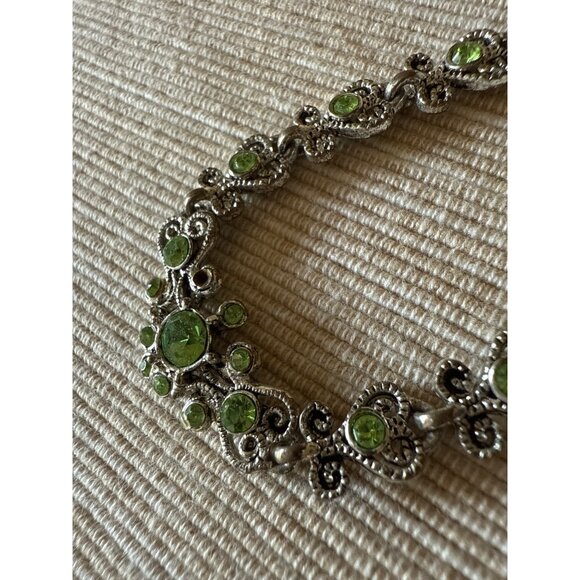 Vintage Silver & Green Gemstone Choker Necklace Princess Exotic India - Picture 10 of 14